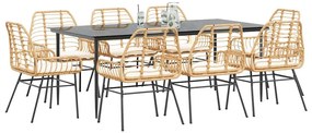 vidaXL Σετ Τραπεζαρίας Κήπου 9 τεμ. Καφέ Συνθ.Ρατάν/Γυαλί με Μαξιλάρια