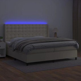 VidaXL Κρεβάτι Boxspring με Στρώμα & LED Κρεμ 200x200 εκ. Συνθ. Δέρμα