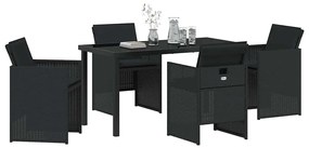 vidaXL Σέτ φαγητού για κήπο με μαξιλάρι 5 pcs Μαύρο Πολυ ράταν