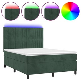 Κρεβάτι Boxspring με Στρώμα &amp; LED Σκ. Πράσινο 140x190εκ Βελούδο - Πράσινο