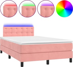 vidaXL Κρεβάτι Boxspring με Στρώμα &amp; LED Ροζ 120x200 εκ. Βελούδινο