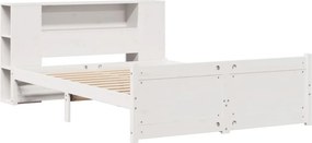 vidaXL Κρεβάτι Βιβλιοθήκη Χωρίς Στρώμα Λευκό 135x190 εκ Μασίφ Πεύκο