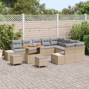 vidaXL Σετ Καναπέ Κήπου με μαξιλάρι 12 pcs Μπεζ Πολυ ράταν