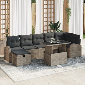 vidaXL Σετ Καναπέ 8 Τεμαχίων με Μαξιλάρια Γκρι Πολυ Ρατάν