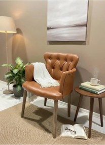 Πολυθρόνα από δέρμα με ξύλινα πόδια 60x60 cm - Μπεζ 60 x 60