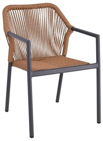 WOODWELL Ε6775,1DINA Πολυθρόνα Βεράντας-Κήπου ALU Ανθρακί, Rope Wicker Φυσικό, Στοιβαζόμενη 56x60x84cm Ε6775,1