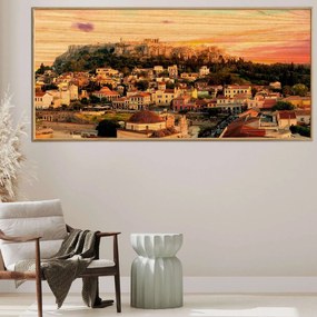 Πίνακας σε Ξύλο με Θέμα &#8220;Ακρόπολη στο ηλιοβασίλεμα&#8221; σε ξύλινη Κορνίζα - 80cmx50cm
