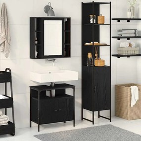vidaXL Σετ Επίπλων Μπάνιου με ράφι 3 pcs Μαύρη Οξυά Επεξεργασμένο ξύλο