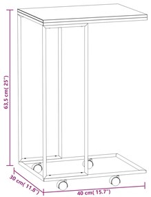 vidaXL Βοηθητικό Τραπέζι με Ρόδες Μαύρο 40x30x63,5 εκ. Επεξ. Ξύλο