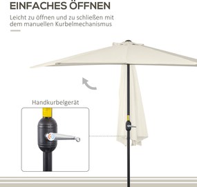 Ομπρέλα μανιβέλας ομπρέλα ομπρέλα κήπου ομπρέλα αγοράς, μεταλλική, μισή στρογγυλή, κρεμ λευκή + μαύρη