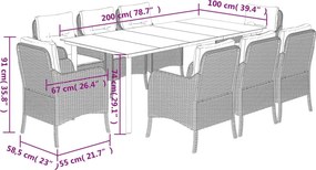 vidaXL Σετ Τραπεζαρίας Κήπου 9 τεμ. Μπεζ Συνθετικό Ρατάν με Μαξιλάρια