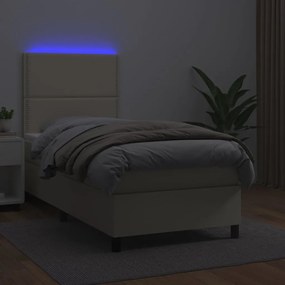 vidaXL Κρεβάτι Boxspring με Στρώμα & LED Κρεμ 100x200 εκ. Συνθ. Δέρμα