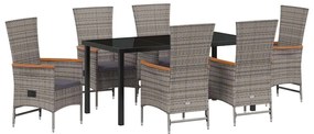 vidaXL Σέτ φαγητού για κήπο με μαξιλάρι 7 pcs Γκρι Πολυ ράταν