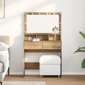 vidaXL Τραπέζι περιποίησης with LED Strip Lights με ράφι artisan δρυς