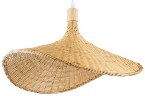 01719 GloboStar® CUBA 01719 Boho Κρεμαστό Φωτιστικό Ανάρτηση Μονόφωτο 1 x E27 IP20 Μπεζ Ξύλο - Μ53 x Π53 x Υ30cm