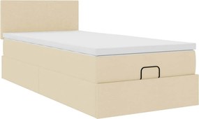 vidaXL Οθωμανικό κρεβάτι με στρώμα Cream 90x200cm ύφασμα