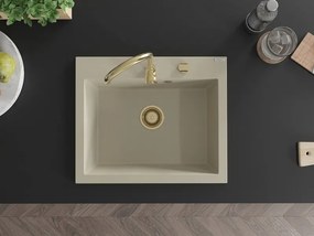 Mexen Elix νεροχύτης γρανίτης 1-διαμερισματικός 600 x 500 mm, μπεζ, χρυσός