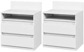 HOMCOM Κομοδίνο σετ 2 τεμαχίων με συρτάρια και ράφι, μοντέρνο βοηθητικό τραπέζι, για υπνοδωμάτιο, λευκό