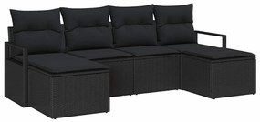 vidaXL Σετ Καναπέ Κήπου 6 pcs Μαύρο Πολυ rattan, βαμμένο ατσάλι