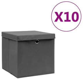 vidaXL Κουτιά Αποθήκευσης με Καπάκια 10 τεμ. Γκρι 28 x 28 x 28 εκ.