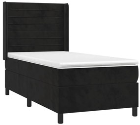 vidaXL Κρεβάτι Boxspring με Στρώμα &amp; LED Μαύρο 90x190 εκ. Βελούδινο