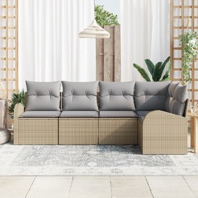 vidaXL Σετ Καναπέ Κήπου 5 Τεμαχίων με Μαξιλάρια Μπεζ Ρατάν Πολυεστέρα