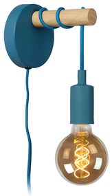 Φωτιστικό Επίτοιχο Lucide 08227-01-35 POLA Μπλε (Blue)|Ξύλο Φυσικό χρώμα (Wood Natural Finish)