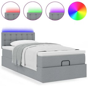 vidaXL Οθωμανικό κρεβάτι με στρώμα & LEDs Ανοιχτό γκρι 90x190cm ύφασμα