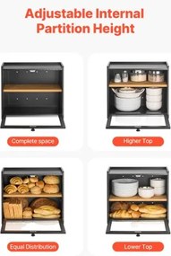 VEVOR Double Layer Bread Box for Kitchen Counter Bamboo Storage Bread Container