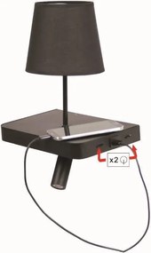Επίτοιχο Φωτιστικό Απλίκα Bali LED 3W Μαύρη με Καπέλο και θύρα USB