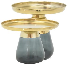 Βοηθητικά τραπέζια Kunlo Inart σετ 2τεμ χρυσό χρώμιο-μαύρο γυαλί 50x50x53.5 εκ.