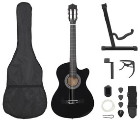 vidaXL Κιθάρα Western Classical Cutaway Σετ 12 Τεμ. 6 Χορδές Μαύρη 38"