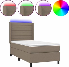 vidaXL Κρεβάτι Boxspring με Στρώμα &amp; LED Taupe 90x190 εκ. Υφασμάτινο