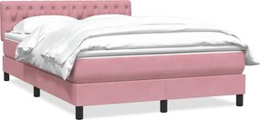 vidaXL Κρεβάτι Boxspring με Στρώμα Ροζ 140x210 εκ. Βελούδινο