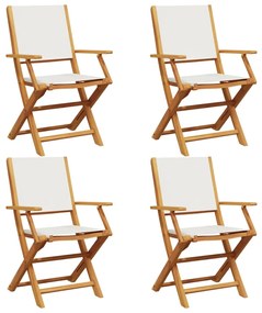 vidaXL Καρέκλες Κήπου Πτυσσόμενες 4 Τεμ. Λευκές Ύφασμα/Μασίφ Ξύλο