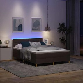 vidaXL LED Κρεβάτι με βάθρο Σκούρο Καφέ 140 x 200 cm ύφασμα