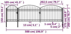 vidaXL Καγκελόπορτα με Αψιδωτή Κορυφή Μαύρη 2 x 5 μ. Ατσάλινη