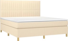 vidaXL Κρεβάτι Boxspring με Στρώμα &amp; LED Κρεμ 160x200 εκ. Υφασμάτινο