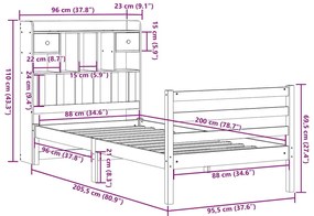 Κρεβάτι Βιβλιοθήκη Χωρίς Στρώμα 90x200 εκ Μασίφ Ξύλο Πεύκου 3321932