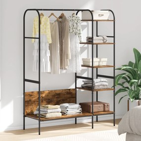 vidaXL Ράφι Ρούχων με ράφια Καπνιστή Δρυς 120x44x160 εκ. Μηχανικά Επεξεργασμένο Ξύλο