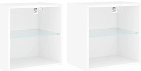 vidaXL Κομοδίνα Επιτοίχια με Φώτα LED 2 Τεμ. Λευκά