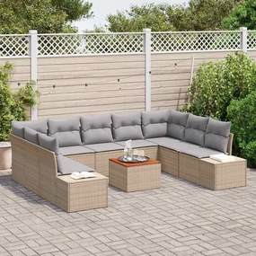vidaXL Σετ Καναπέ Κήπου με μαξιλάρι 10 pcs Μπεζ Πολυ ράταν