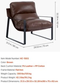 VEVOR Accent Chair Modern PU Leather Armchair with Metal Frame Living Room Brown