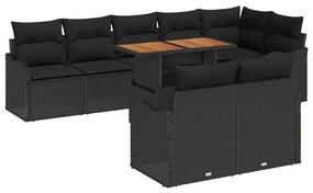 vidaXL Σετ Καναπέ Κήπου με μαξιλάρι 9 pcs Μαύρο
