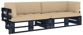 vidaXL Καναπές Κήπου Παλέτας 2θέσιος Μαύρος Εμπ. Ξύλο Πεύκου&Μαξιλάρια
