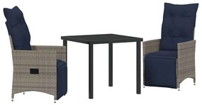 vidaXL Σετ τραπεζιού και καρέκλας με μαξιλάρι 3 pcs Γκρι Ράτα PE