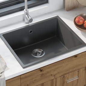 vidaXL νεροχύτης κουζίνας  με υπερχείλιση σε γκρι γρανίτη