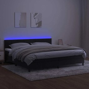 vidaXL Κρεβάτι Boxspring με Στρώμα &amp; LED Μαύρο 200x200 εκ. Βελούδινο