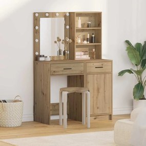 vidaXL Σετ Τραπέζι Ντυσίματος με LED 2 τμχ. Artisan Oak