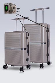 Stewehome Σετ βαλίτσες καμπίνας και μεσαίου μεγέθους με USB και θύρες φόρτισης από πολυκαρβονικό